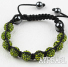 10mm Olive Green Rhinestone Woven Drawstring Bracelet with Adjustable Thread