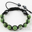 10mm Apple Green Rhinestone Ball Bracelet with Adjustable Thread