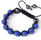 10mm Dark Blue Rhinestone Ball Woven Ball Bracelet with Adjustable Thread