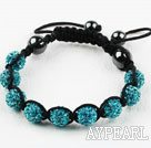 10mm Lake Blue Rhinestone Ball Woven Drawstring Bracelet with Adjustable Thread