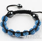 10mm Blue Rhinestone Woven Drawstring Bracelet with Drawstring Adjustable Thread