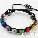 10mm Multi Color Rhinestone Ball Woven Drawstring Bracelet with Adjustable Thread