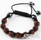 10mm Red Brown Color Rhinestone Ball Woven Drawstring Bracelet with Adjustable Thread