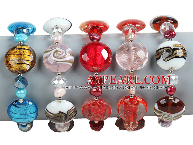 5 PCS Beautiful Multi Color Natural Pearl Crystal Colored Glaze Bead Bracelet (Random Color)