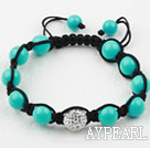 10mm Blue Seashell and Rhinestone Woven Drawstring Bracelet with Adjustable Thread