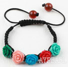 Wholesale Fashion Style Assorted Multi Color Turquoise Flower Woven Drawstring Bracelet with Adjustable Thread