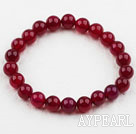 8mm Round Rose Red Agate Elastic Beaded Bracelet