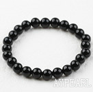 8mm Round Black Agate Elastic Beaded Bracelet