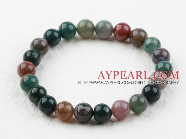 8mm Round Indian Agate Elastic Beaded Bracelet