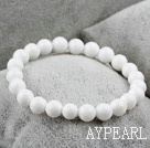 8mm Round White Sea Shell Elastic Beaded Bracelet