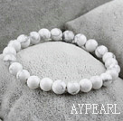 8mm Round Natural Howlite Elastic Beaded Bracelet
