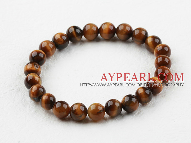8mm Round Natural Tiger Eye Elastic Beaded Bracelet