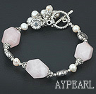 Wholesale 7 inches white pearl and rose quartz bracelet with toggle clasp