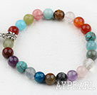 Assorted Multi Color Multi Stone Beaded Elastic Bangle Bracelet