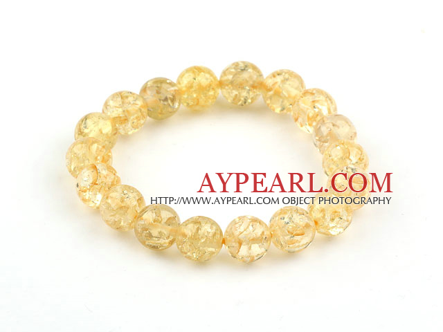 10mm Light Yellow Round Immitation Amber Elastic Bangle Bracelet