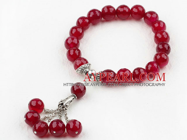 10mm Faceted Rosy Red Agate Elastic Bracelet