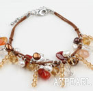 Brown Series Assorted Pearl Crystal and Agate Bracelet with Brown Thread