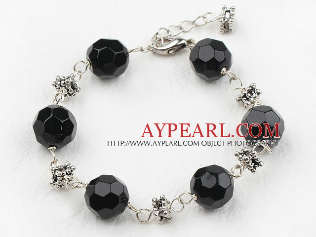 Classic Design 12mm Round Black Crystal Bracelet with Extendable Chain