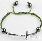 Fashion Style Sideway/Side Way Black Rhinestone Cross Drawstring Bracelet with Adjustable Cord