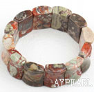 Big Style Concave Shape Picture Jasper Stretch Bangle Bracelet
