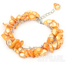 8-10mm dyed orange pearl bracelet with metal chain and lobster clasp