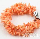 Multi Strands Orange Coral Bracelet with Magnetic Clasp