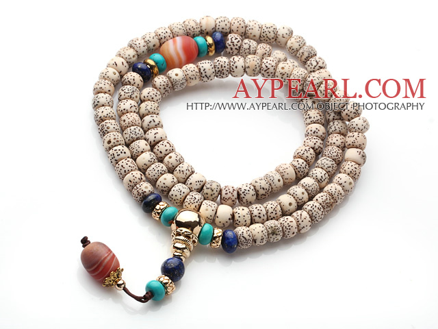 Vintage Style Multi Strands Leaves the Bodhi Lapis Turquoise and Agate Elastic Rosary/Prayer Bracelet