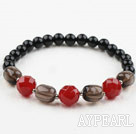Wholesale Smoky Quartz and Red Carnelian and Black Agate Stretch Bangle Bracelet