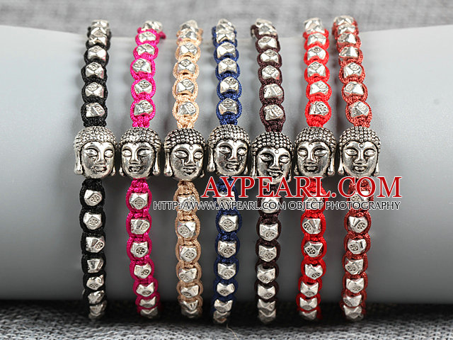 8 PCS Fashion Nickel Free Alloyed Buddha Head Charm Multi Color Thread Hand-Knitted Bracelet (Random Color)