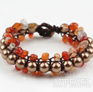 Fashion Style Three Layer Agate and Brown Color Shell Beads Woven Bracelet