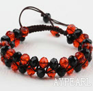 Fashion Style Two Row Black and Red Crystal Drawstring Bracelet