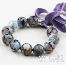 14mm Faceted Round Dragon Stripe Agate Beaded Bracelet