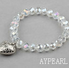 Wholesale Clear Manmade Crystal Elastic Bangle Bracelet with Heart Shape Metal Accessories