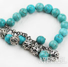 10mm Round Turquoise Elastic Beaded Bangle Bracelet with Metal Ball Accessories