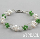 Green Series Fashion Style White Freshwater Pearl and Green Crystal Bracelet
