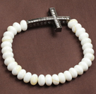 Wholesale Classic Design White Sea Shell Beads Elastic/ Stretch Bracelet With Cross Charm