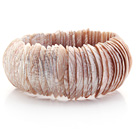 Brown and Pink Color Trochus Shell Stretch Bangle Bracelet