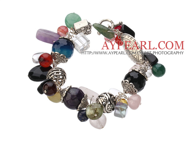 Vintage Style Multi Color Multi Stone And Crystal Tibet Silver Accessory Bracelet With Toggle Clasp
