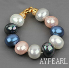 high quality egg shape multi color sea shell beads bracelet with gold plated clasp