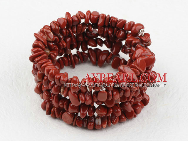 Long Style Red Jasper Chips Wrap Bangle Bracelet