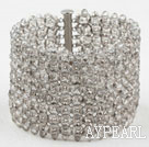 Big and Wide Style Gray Crystal Woven Bangle Bracelet