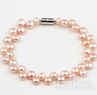 6-7mm Natural Pink Freshwater Mabe Pearl Bridal Bracelet with Magnetic Clasp