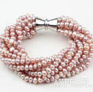 Multi Strands 3-4mm Natural Purple Freshwater Pearl Bracelet with Big Magnetic Clasp