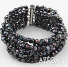 Multi Strands Black Freshwater Pearl Bangle Bracelet