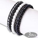 Fashion Style 3 pcs Single Strand Natural Gemstone Beaded Leather Bracelet(Hematite,Porcelain Stone and Blue Sandstone)