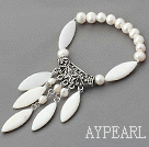 White Freshwater Pearl and White Shell Elastic Bracelet