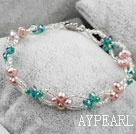 New Design Purple Freshwater Pearl and Green Crystal Bracelet