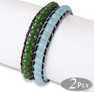 Trendy Simple Design 2 pcs Single Strand Roung Jade Beaded Leather Bracelet