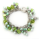 imitatation heart charm green pearl shell crystal bracelet 