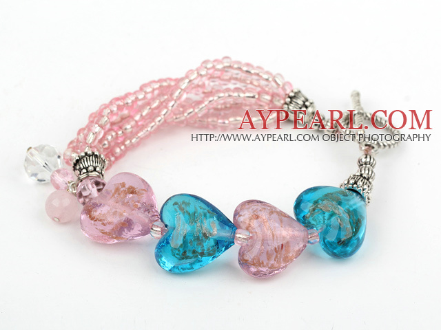 lovely crystal heart colored glaze bracelet with toggle clasp